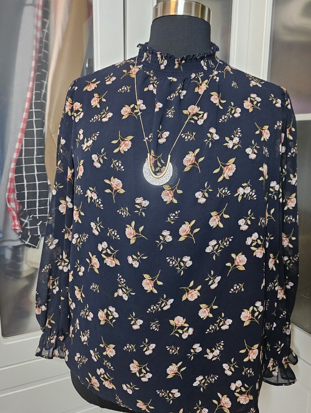 1.STATE Smock Neck Raglan Blouse Floral Twilight Blue size 2X
